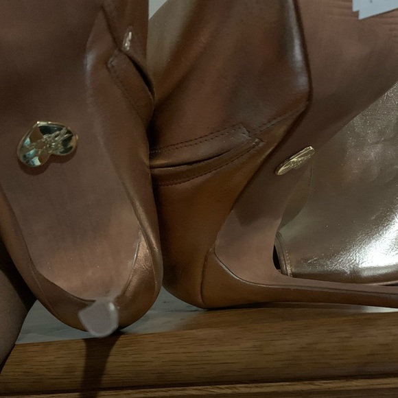 Winter Spring Fall Summer Gold Peep Toe Booties - Picture 3 of 3